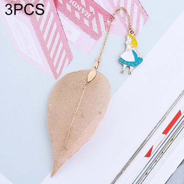 3 PCS Cute Cartoon Leaf Texture Metal Bookmark Business Gift Student Stationery (Alice)