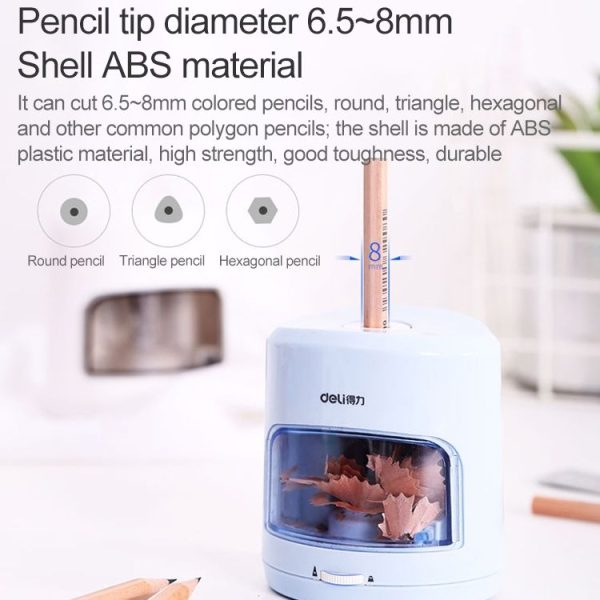 Deli Electric Pencil Sharpener Home School Mechanical Sharpener Office School Supplies (White) - Image 9
