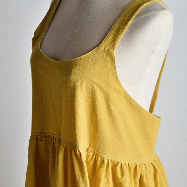High Waist Cotton Linen Solid Color Apron (Black) - Image 6