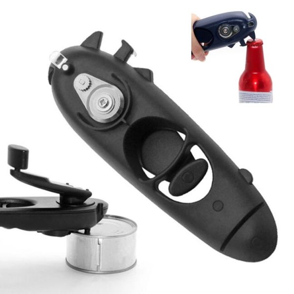 8 in 1 Stainless Steel Multifunctional Hand-canned Bottle Opener (Black) - Image 2