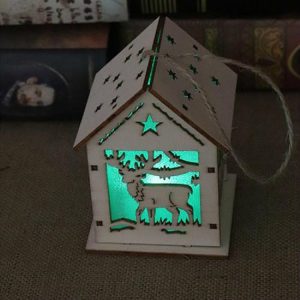 Christmas Luminous Wooden House Christmas Tree Decorations Hanging Ornaments DIY Gift Window Decoration, Style: Small Elk