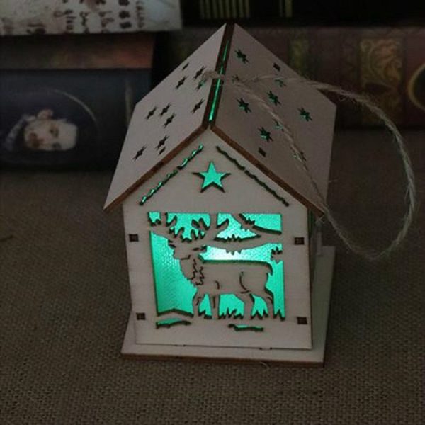 Christmas Luminous Wooden House Christmas Tree Decorations Hanging Ornaments DIY Gift Window Decoration, Style: Small Elk