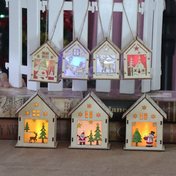 Christmas Luminous Wooden House Christmas Tree Decorations Hanging Ornaments DIY Gift Window Decoration, Style: Small Elk - Image 3