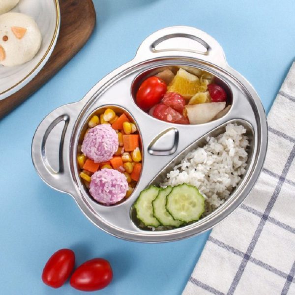 Children Household Stainless Steel Grid Cartoon Dinner Plate (Panda) - Image 2