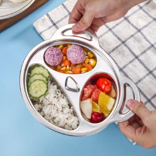 Children Household Stainless Steel Grid Cartoon Dinner Plate (Panda) - Image 3