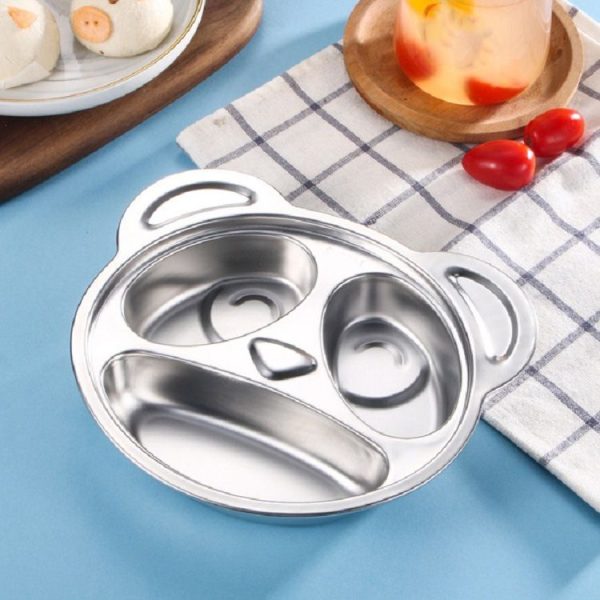 Children Household Stainless Steel Grid Cartoon Dinner Plate (Panda) - Image 4