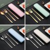 Stainless Steel Tableware Student Office Worker Portable Tableware Set, Specification: 3 PCS / Set, Color: Gold - Image 2