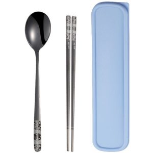 Stainless Steel Tableware Student Office Worker Portable Tableware Set, Specification: 2 PCS / Set, Color: Black