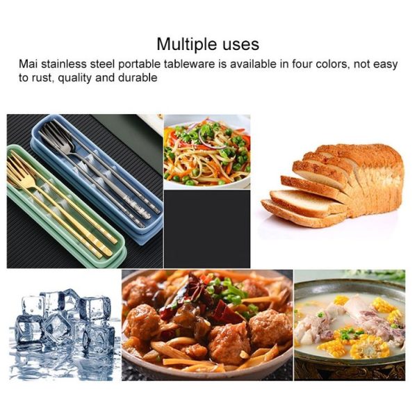 Stainless Steel Tableware Student Office Worker Portable Tableware Set, Specification: 2 PCS / Set, Color: Black - Image 10
