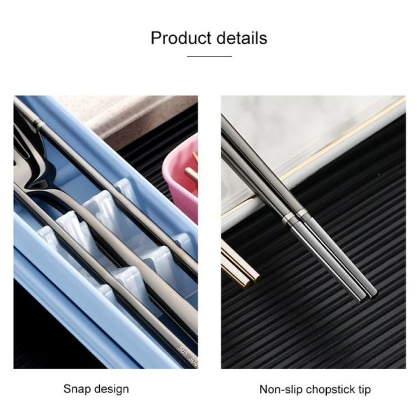 Stainless Steel Tableware Student Office Worker Portable Tableware Set, Specification: 2 PCS / Set, Color: Black - Image 3