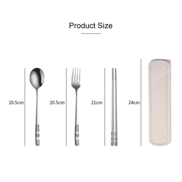 Stainless Steel Tableware Student Office Worker Portable Tableware Set, Specification: 2 PCS / Set, Color: Black - Image 4