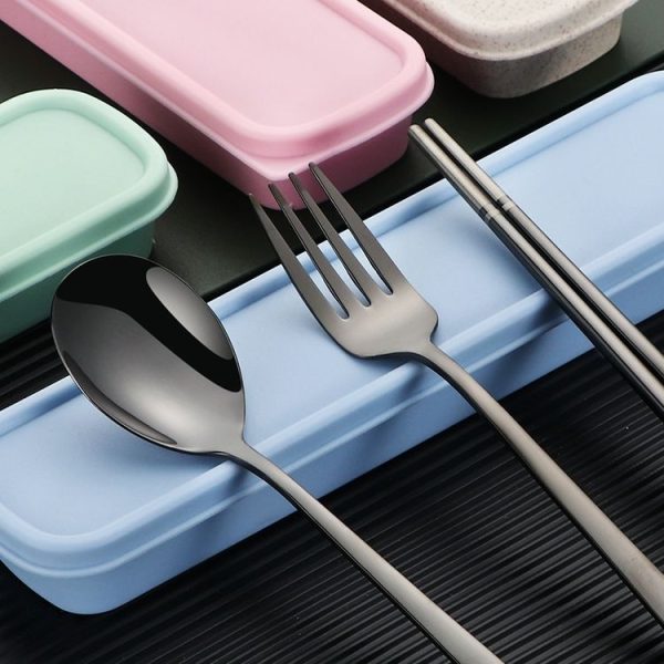 Stainless Steel Tableware Student Office Worker Portable Tableware Set, Specification: 2 PCS / Set, Color: Black - Image 6