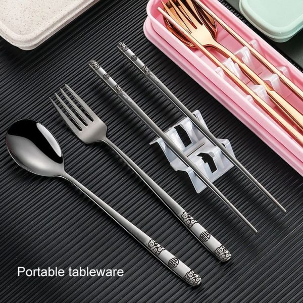 Stainless Steel Tableware Student Office Worker Portable Tableware Set, Specification: 2 PCS / Set, Color: Black - Image 7