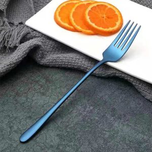 Stainless Steel Dinner Fork Korea Colourful Dessert Fork With Long Handle, Color: Blue