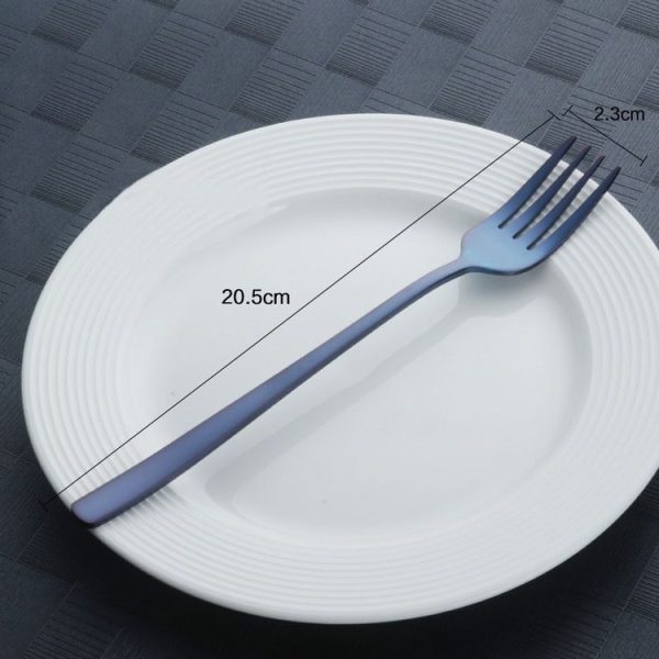 Stainless Steel Dinner Fork Korea Colourful Dessert Fork With Long Handle, Color: Blue - Image 3