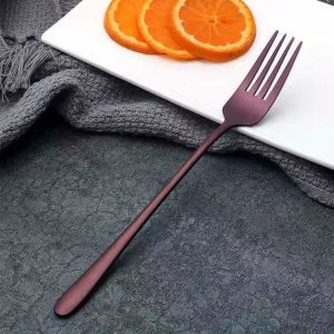 Stainless Steel Dinner Fork Korea Colourful Dessert Fork With Long Handle, Color: Purple