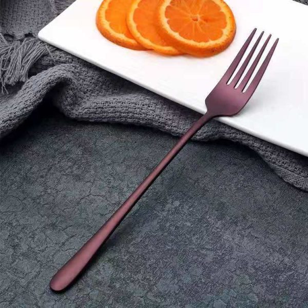 Stainless Steel Dinner Fork Korea Colourful Dessert Fork With Long Handle, Color: Purple - Image 2