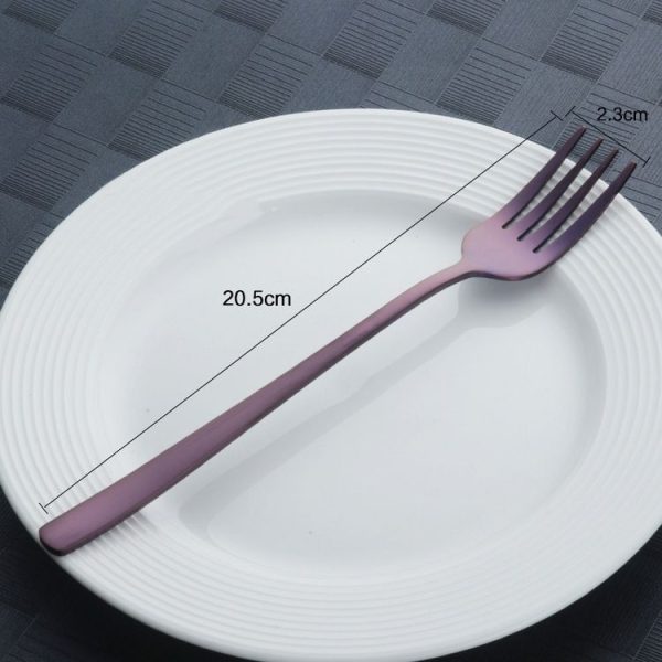 Stainless Steel Dinner Fork Korea Colourful Dessert Fork With Long Handle, Color: Purple - Image 3