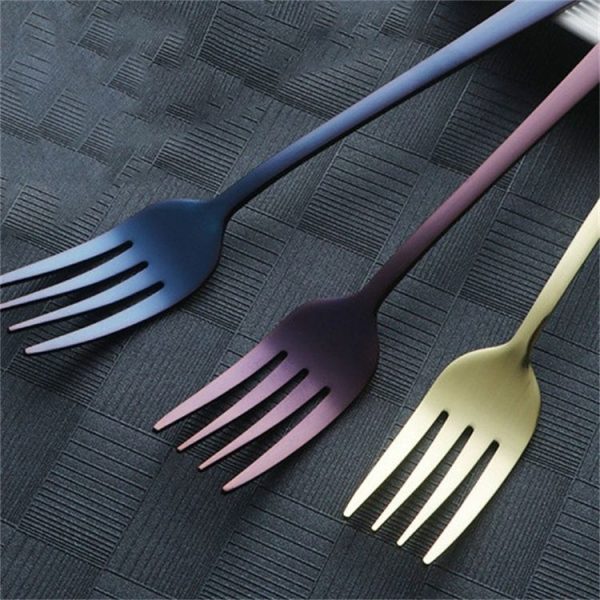 Stainless Steel Dinner Fork Korea Colourful Dessert Fork With Long Handle, Color: Purple - Image 4