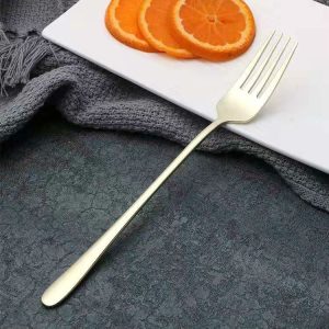 Stainless Steel Dinner Fork Korea Colourful Dessert Fork With Long Handle, Color: Light gold