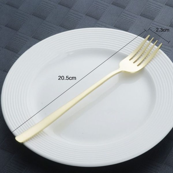 Stainless Steel Dinner Fork Korea Colourful Dessert Fork With Long Handle, Color: Light gold - Image 3