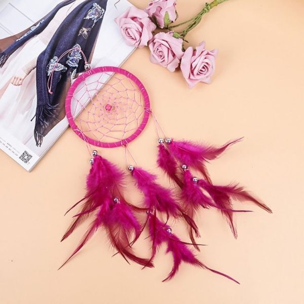 Creative Weaving Crafts Car Ornaments Dreamcatcher Wall Hanging Jewelry (Rose Red) - Image 4