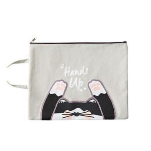 Cute Small Fresh Cartoon Cat A4 File Bag School Office Supplies Canvas Storage Bag (Grey)