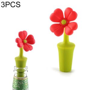 3 PCS Creative Wine Drink Preservation Stopper Flower Silicone Wine Stopper (Red Sun Flower)
