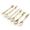 6pcs / Set Vintage Mini Coffee Spoons Suit Royal Style Metal Carved Coffee Fruit Cutler Dessert Flatware Kitchen Tools Gold - Image 2
