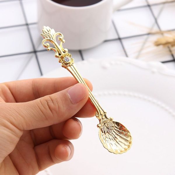 6pcs / Set Vintage Mini Coffee Spoons Suit Royal Style Metal Carved Coffee Fruit Cutler Dessert Flatware Kitchen Tools Gold - Image 5