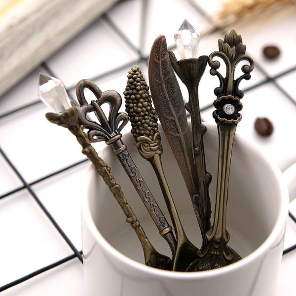 6pcs / Set Vintage Mini Coffee Spoons Suit Royal Style Metal Carved Coffee Fruit Cutler Dessert Flatware Kitchen Tools Antique Bronze(With Antique Fork) - Image 5
