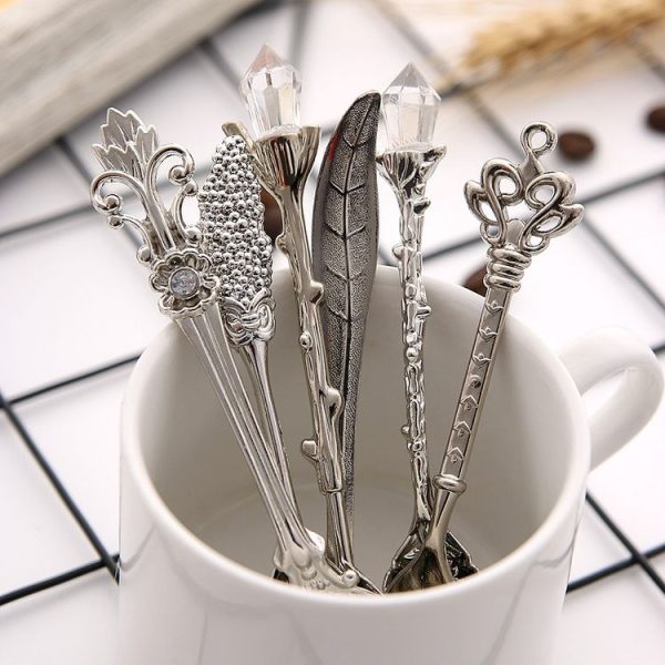 6pcs / Set Vintage Mini Coffee Spoons Suit Royal Style Metal Carved Coffee Fruit Cutler Dessert Flatware Kitchen Tools Silver - Image 5