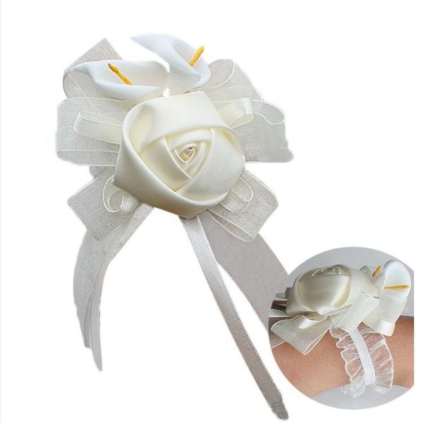 Wedding Groom Bride Boutonniere Rhinoceros Calla Brooch Wrist Flower, Style: Wrist Flower