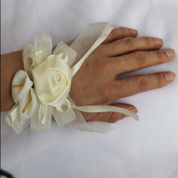 Wedding Groom Bride Boutonniere Rhinoceros Calla Brooch Wrist Flower, Style: Wrist Flower - Image 3