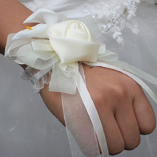 Wedding Groom Bride Boutonniere Rhinoceros Calla Brooch Wrist Flower, Style: Wrist Flower - Image 6