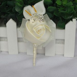 Wedding Groom Bride Boutonniere Rhinoceros Calla Brooch Wrist Flower, Style: Silver Boutonniere