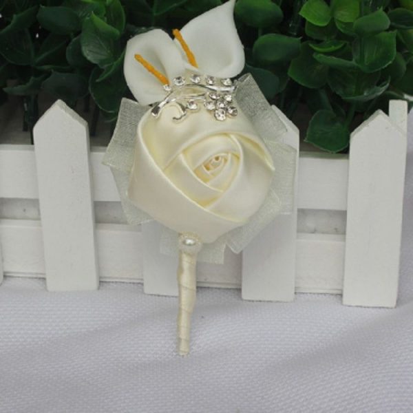 Wedding Groom Bride Boutonniere Rhinoceros Calla Brooch Wrist Flower, Style: Silver Boutonniere - Image 2