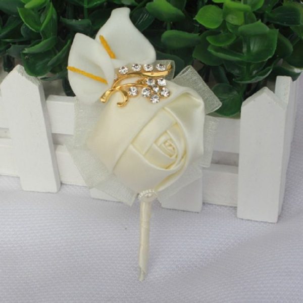 Wedding Groom Bride Boutonniere Rhinoceros Calla Brooch Wrist Flower, Style: Golden Boutonnierer - Image 2
