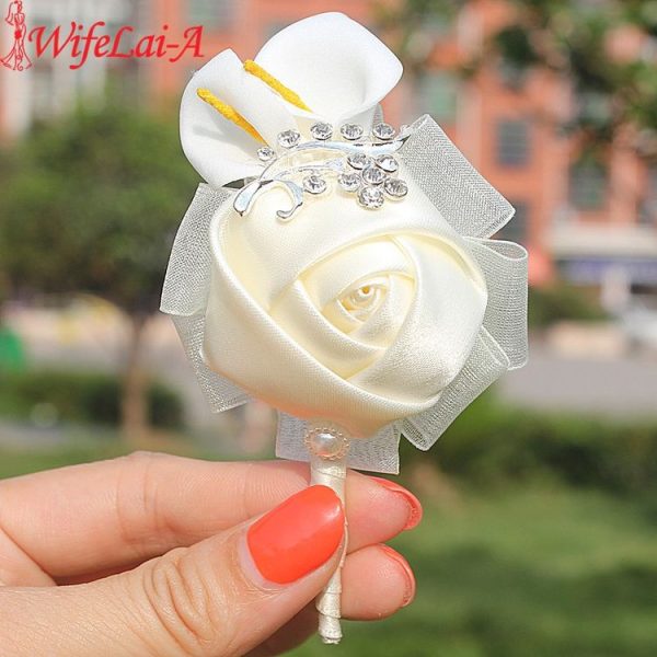 Wedding Groom Bride Boutonniere Rhinoceros Calla Brooch Wrist Flower, Style: 2 Sets Of Silver - Image 3