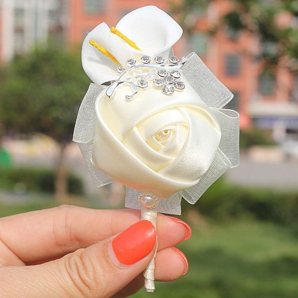 Wedding Groom Bride Boutonniere Rhinoceros Calla Brooch Wrist Flower, Style: 2 Sets Of Silver - Image 7