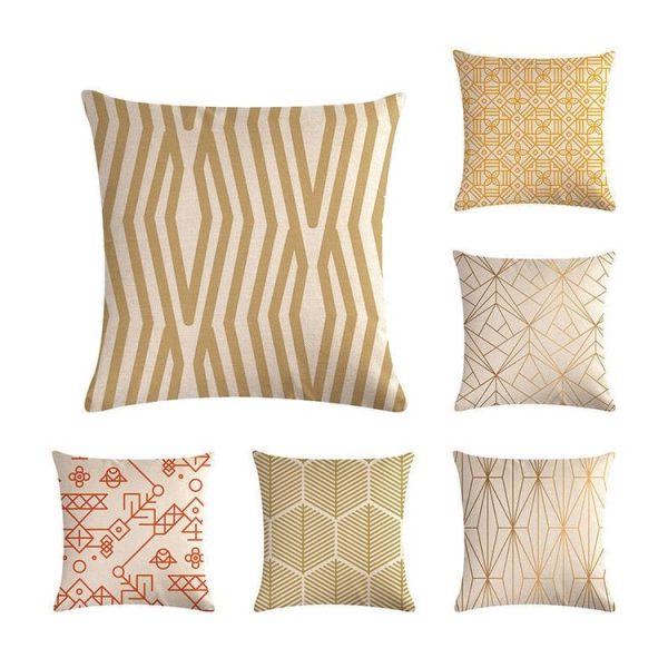 Multi-color Cotton Linen Mustard Pillow Case Yellow Geometric Pillow Covers Decorative Size: 45CM x 45CM (1) - Image 2