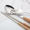 3 in 1 Spoon Chopsticks Fork Cutlery Set Three-piece Creative Work Students Portable Tableware (Three-piece set of wooden handle spoon fork chopsticks) - Image 3