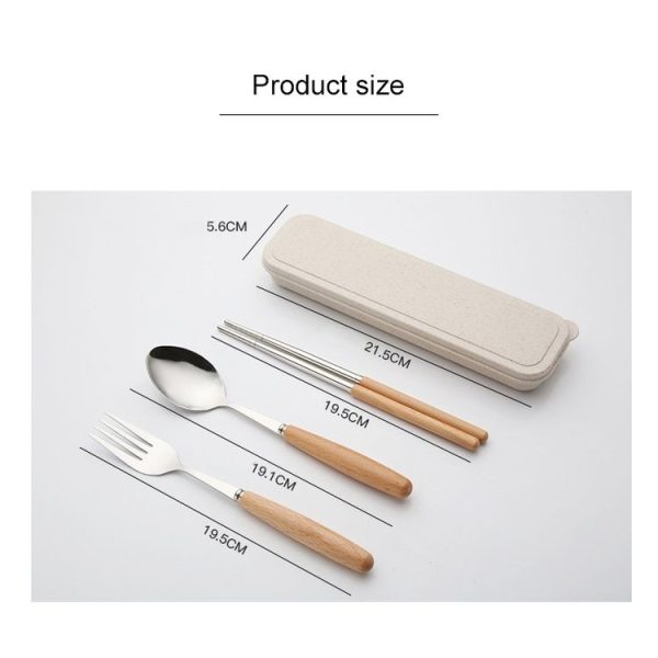 3 in 1 Spoon Chopsticks Fork Cutlery Set Three-piece Creative Work Students Portable Tableware (Three-piece set of wooden handle spoon fork chopsticks) - Image 5