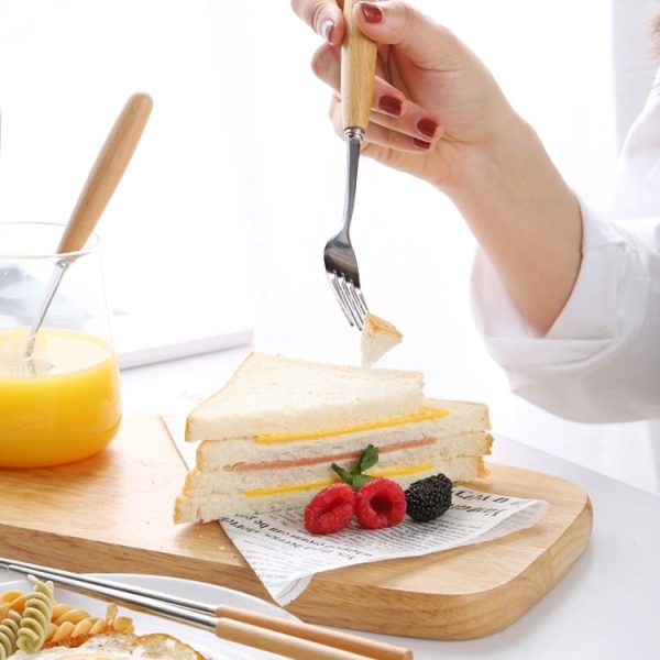 3 in 1 Spoon Chopsticks Fork Cutlery Set Three-piece Creative Work Students Portable Tableware (Three-piece set of wooden handle spoon fork chopsticks) - Image 8