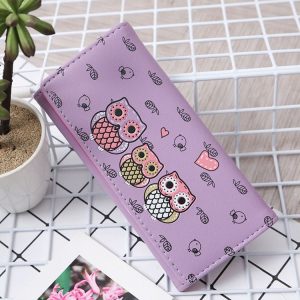 Cartoon Cute Owl Lady Wallet Long Clutch Bag (Purple)