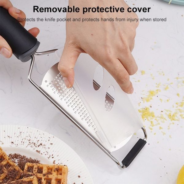 Cheese Grater Stainless Steel Blade Cheese Slicer Lemon Grater Chocolate Scraping Planer with Protective Cover (Black) - Image 4