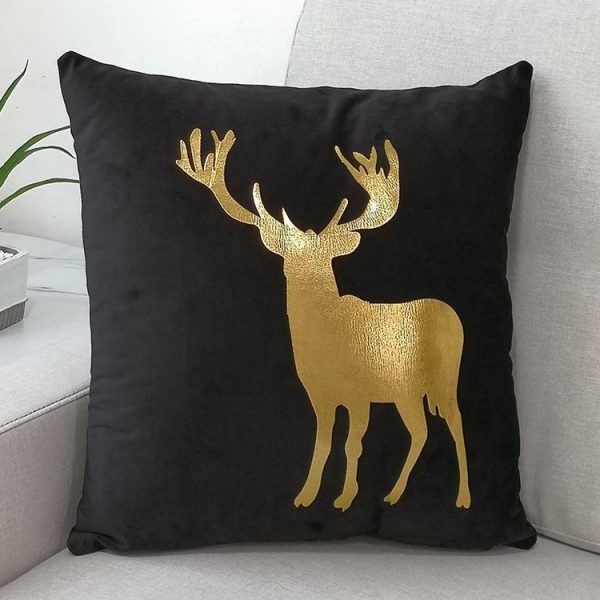 Merry Christmas Pillow Case Gold Foil Printing Pillow Cover Sofa Waist Throw Cushion Cover Coffee Shop Decorative 43cm x 43cm (17)