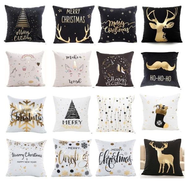 Merry Christmas Pillow Case Gold Foil Printing Pillow Cover Sofa Waist Throw Cushion Cover Coffee Shop Decorative 43cm x 43cm (17) - Image 2