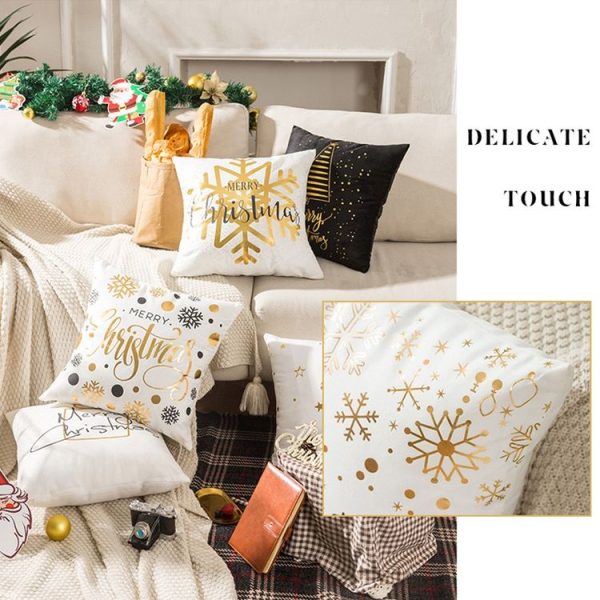 Merry Christmas Pillow Case Gold Foil Printing Pillow Cover Sofa Waist Throw Cushion Cover Coffee Shop Decorative 43cm x 43cm (17) - Image 5