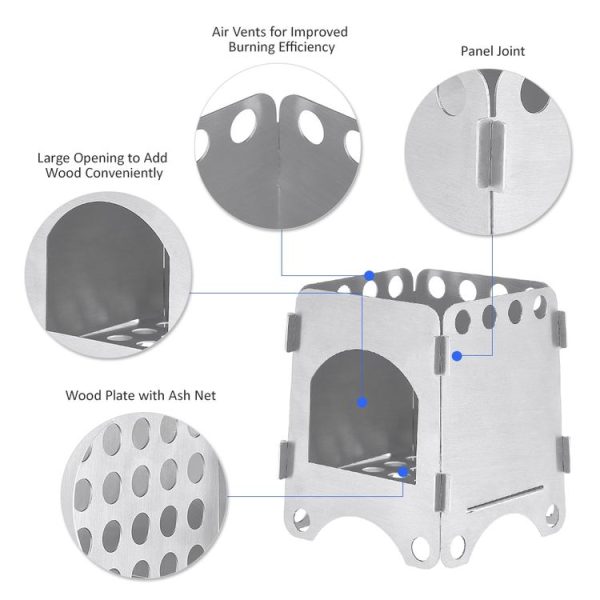Camping Wood Stove Ultralight Folding Pocket Stove Outdoor Backpacking Cooking Wood Burning Stove Aluminum-Titanium - Image 4